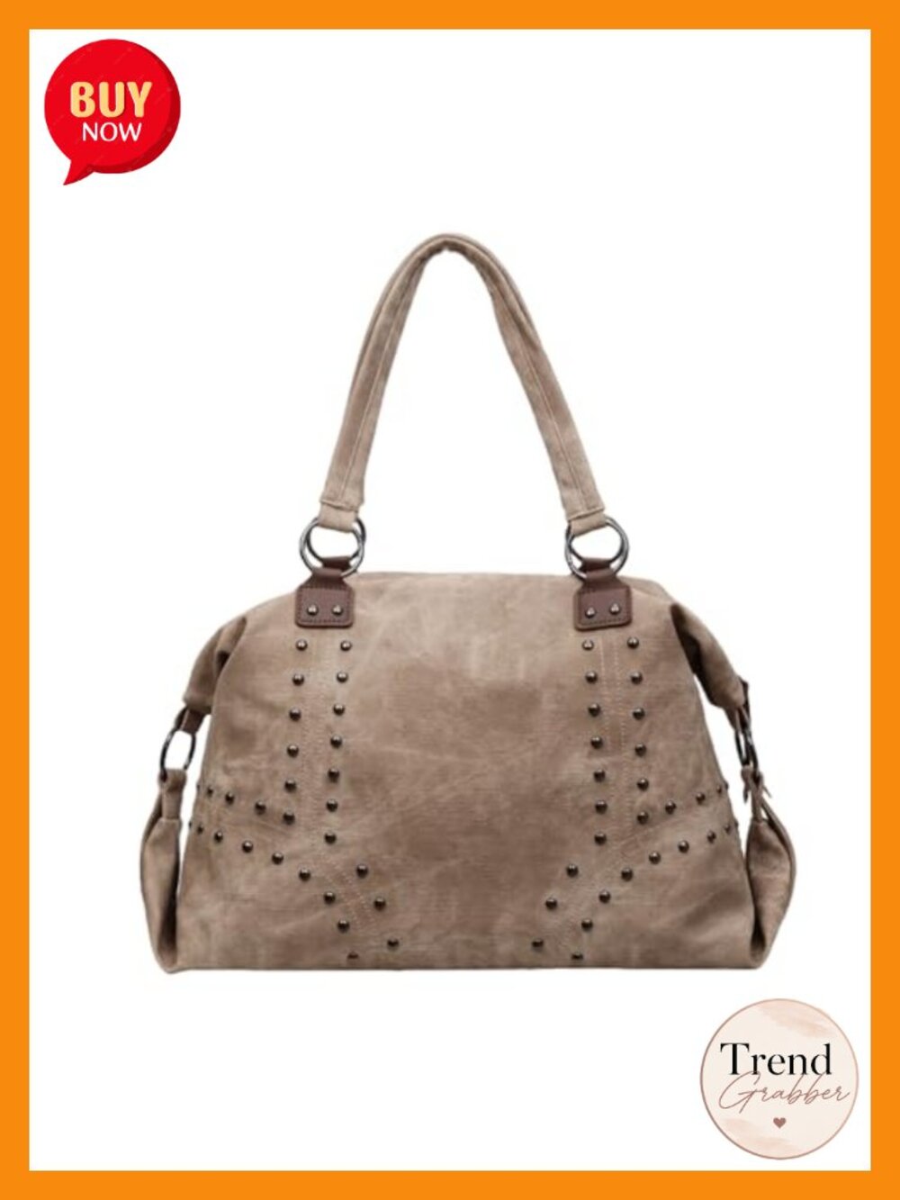 Studded Faux Leather Tote Handbag Top-Handle Hobo Shoulder Bag